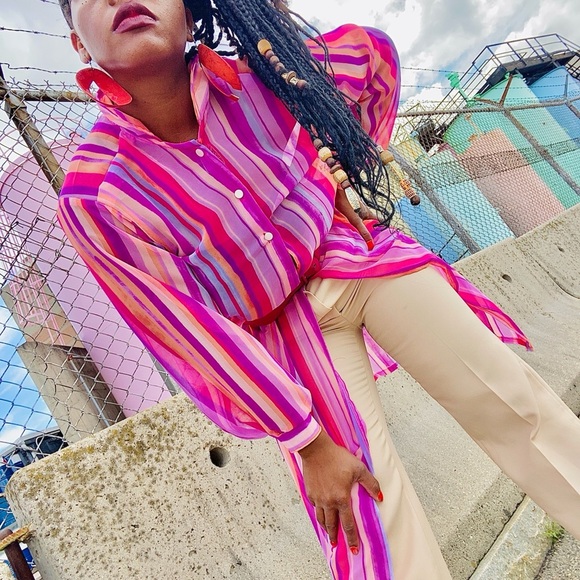 Vibrant Pink Striped Women's Swim Cover-Up - Picture 5 of 5